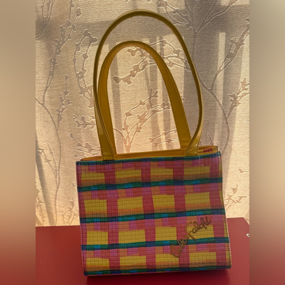 Carlos Falchi Yellow and Pink Geometric Tote